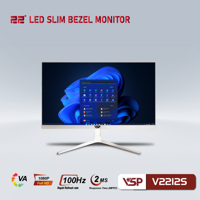 Màn hình máy tính LCD VSP V2212S Trắng | 21.5inch/Full HD/Tấm nền VA/100Hz Chính Hãng
